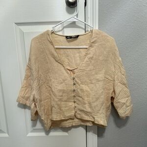 Zara Beige Button-Up Blouse